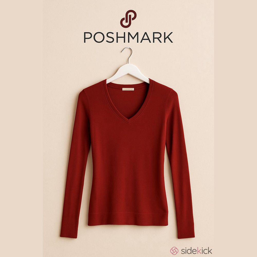 Active USA Burgundy V-Neck Long Sleeve Top Large